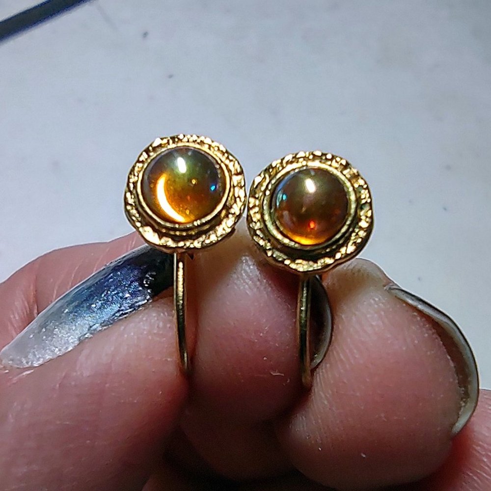 Iridescent Gold Cabochon Gold Tone Earrings